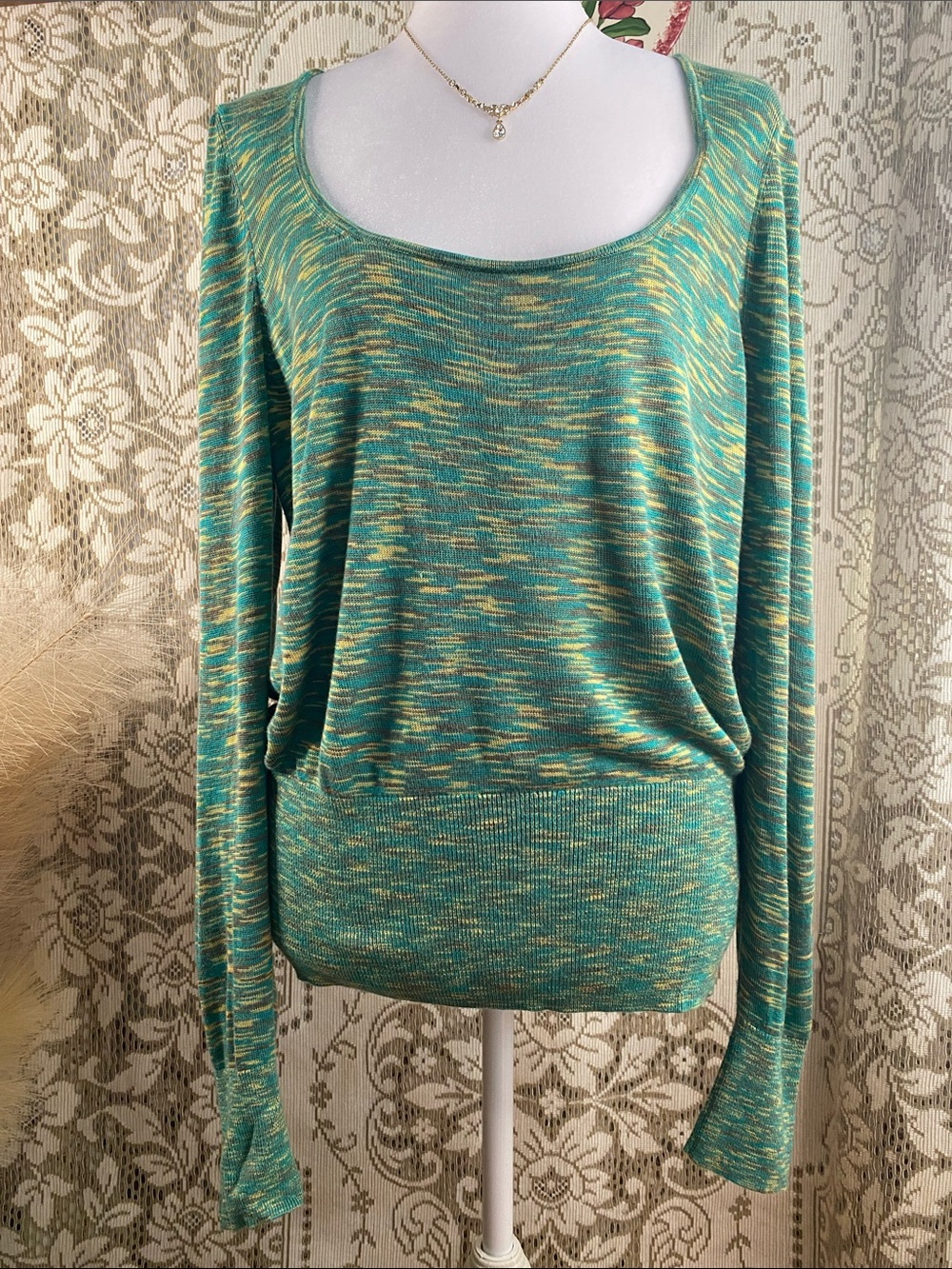 Anthropologie Green and Yellow Space-Dye Knit Top